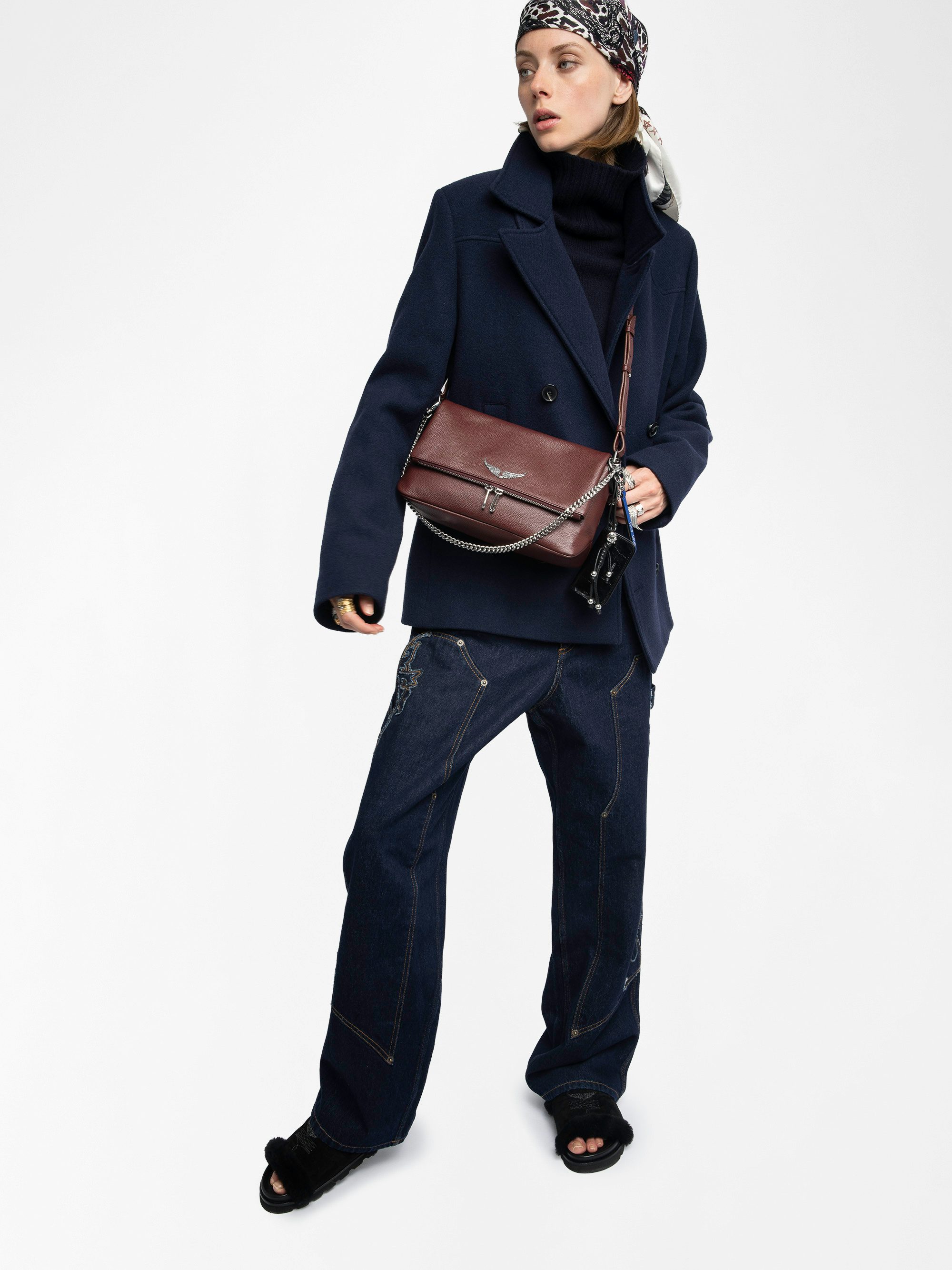 Rocky II Bag - Grained leather shoulder bag with chain and signature wings.